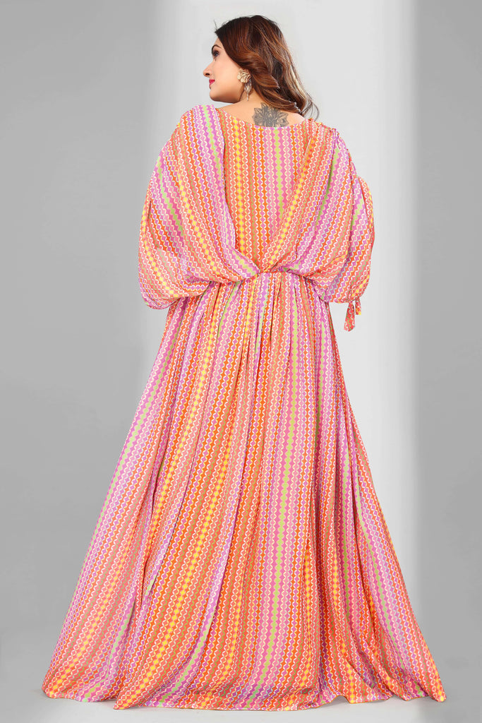 Pink Orange Heavy Faux Georgette Digital Print Party Wear Gown