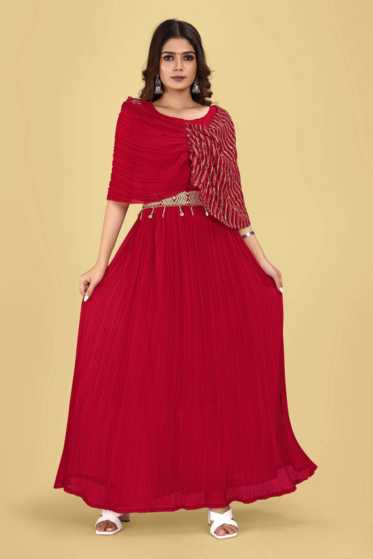 Red Faux Georgette Fabric Party Wear Gown
