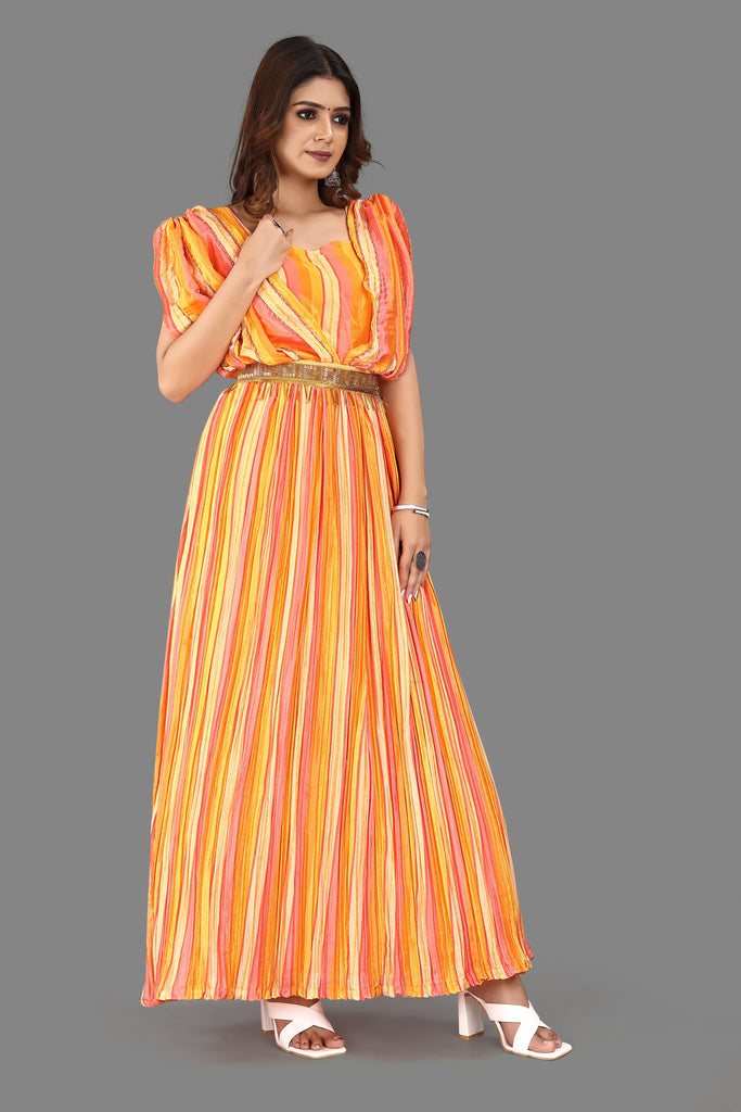 Orange Heavy Faux Georgette Digital Print Party Wear Gown