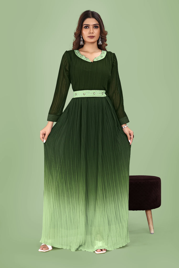 Green Heavy Georgette Fabric Party Wear Gown