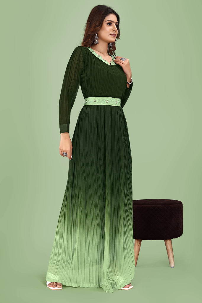 Green Heavy Georgette Fabric Party Wear Gown