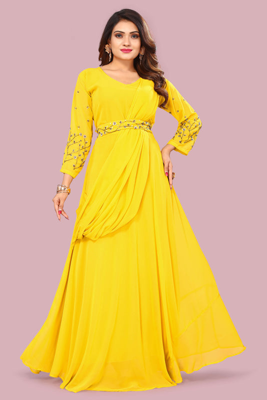 Yellow Faux Georgette Fabric Party Wear Gown