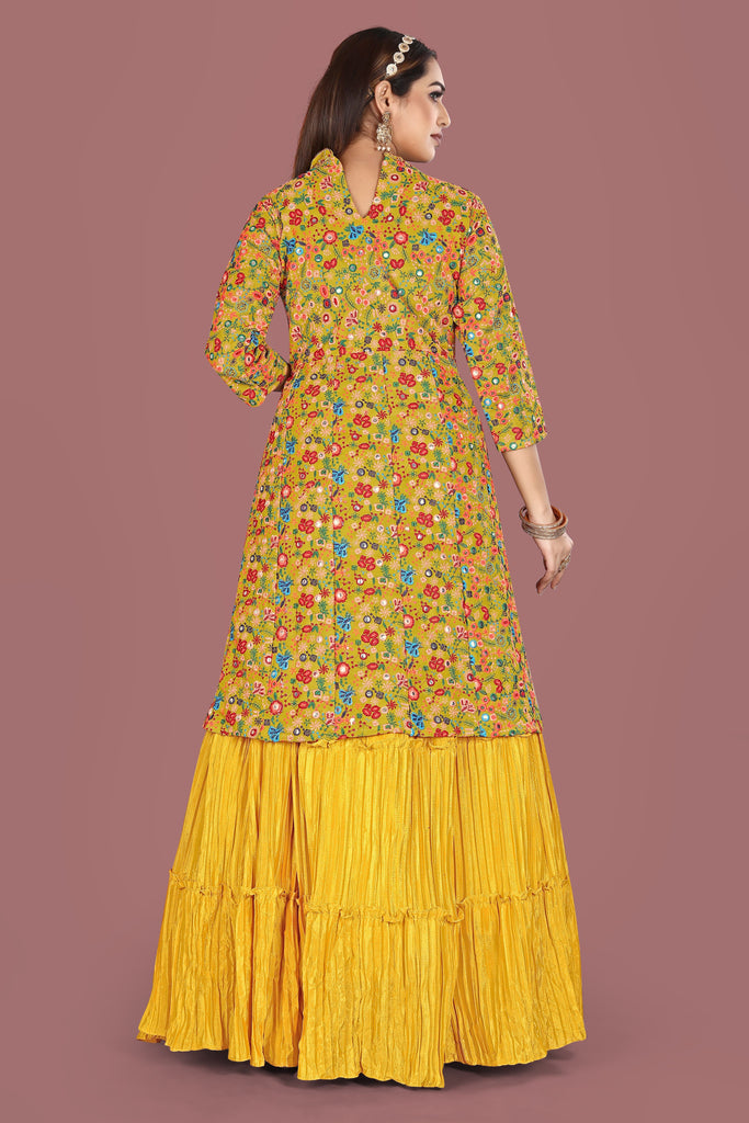 Yellow Faux Georgette Embroidery work Party Wear Lehenga Choli