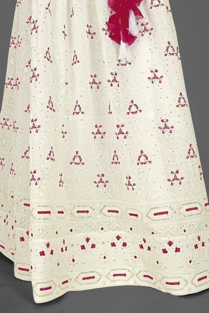 White Satin Bangalori Fabric With Embroidery Work Lehenga Choli