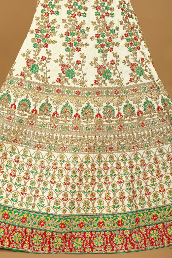 White Satin Bangalori Embroidery Work Bridal Lehenga