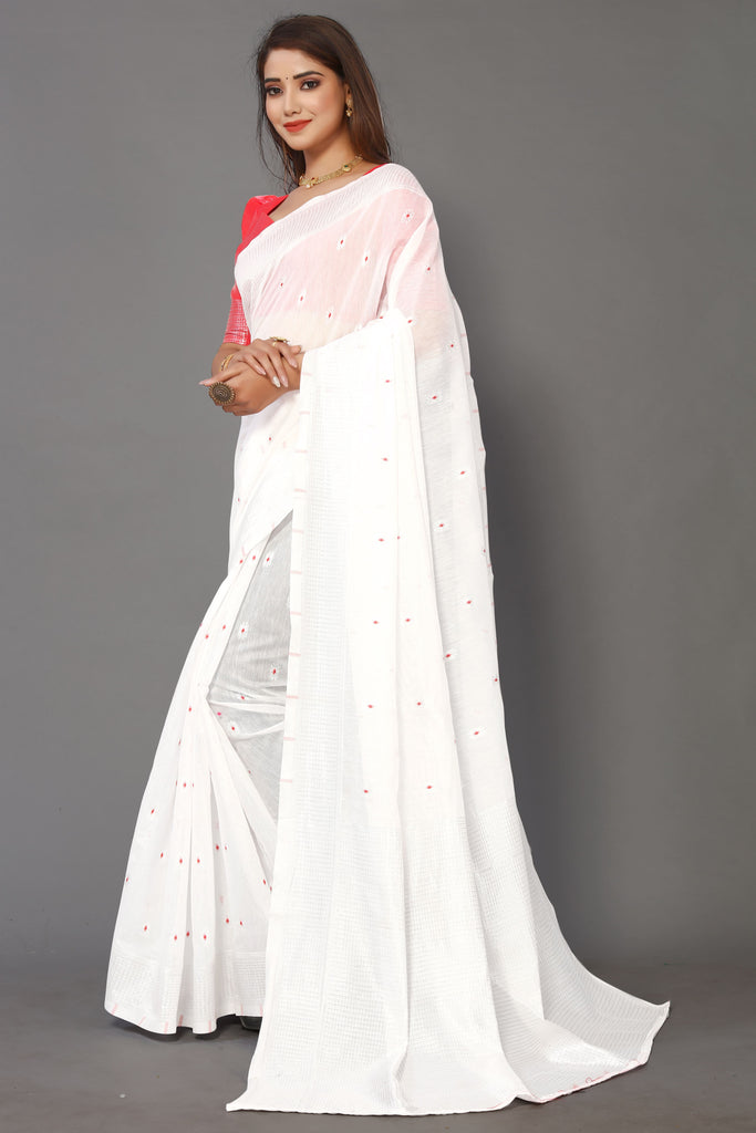 White Jacquard Cotton Silk Party Wear Saree