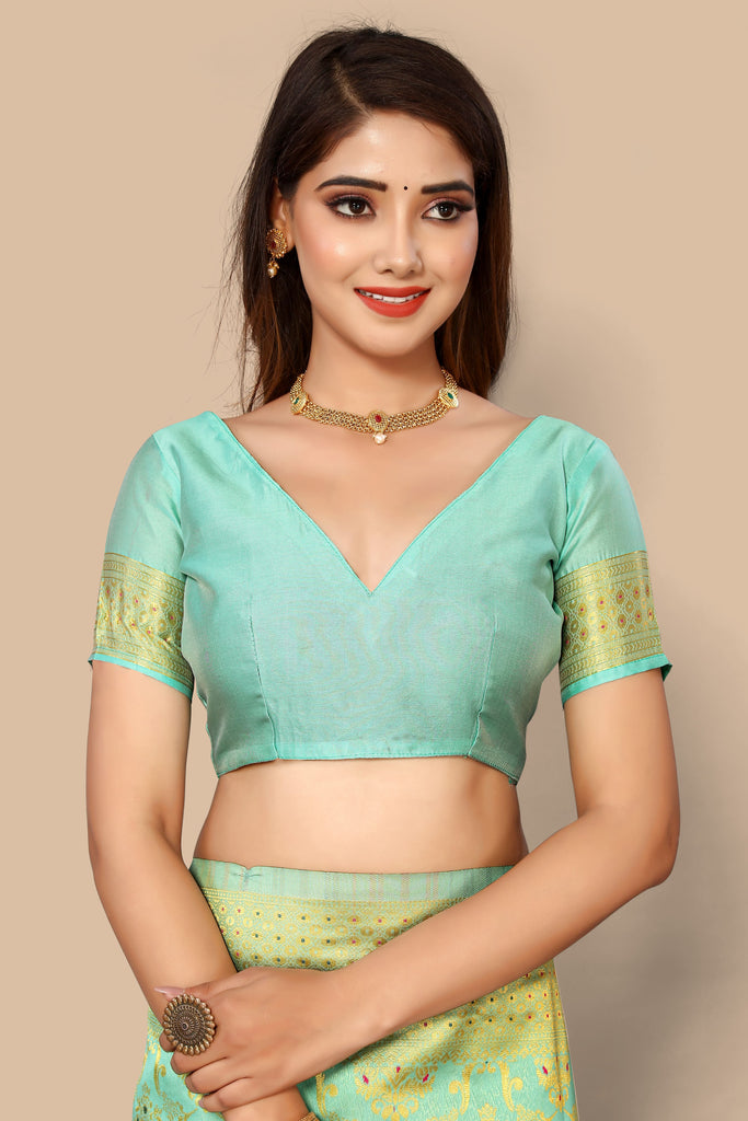 Light Green Jacquard Litchi Silk Party Wear All Over Saree