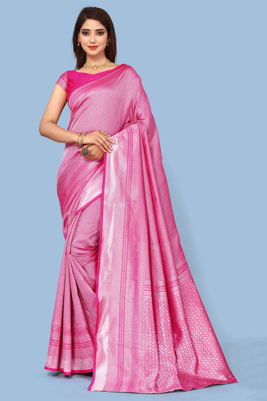 Pink Jacquard Soft Litchi Silk Party Wear Saree
