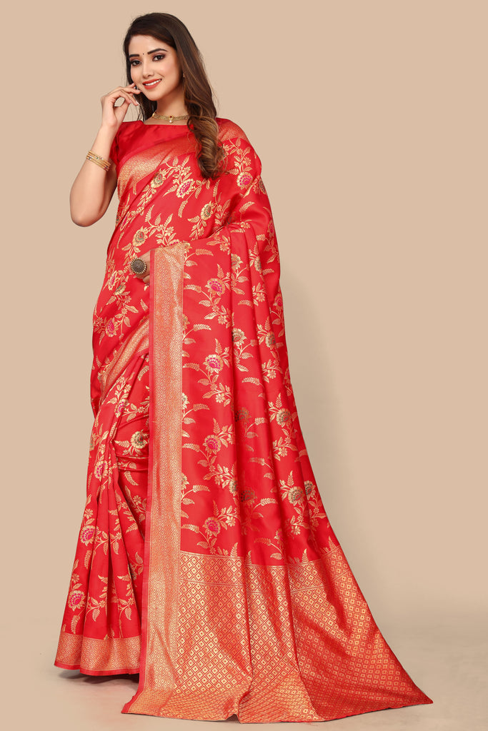 Red Jacquard Soft Litchi Silk Party Wear Saree